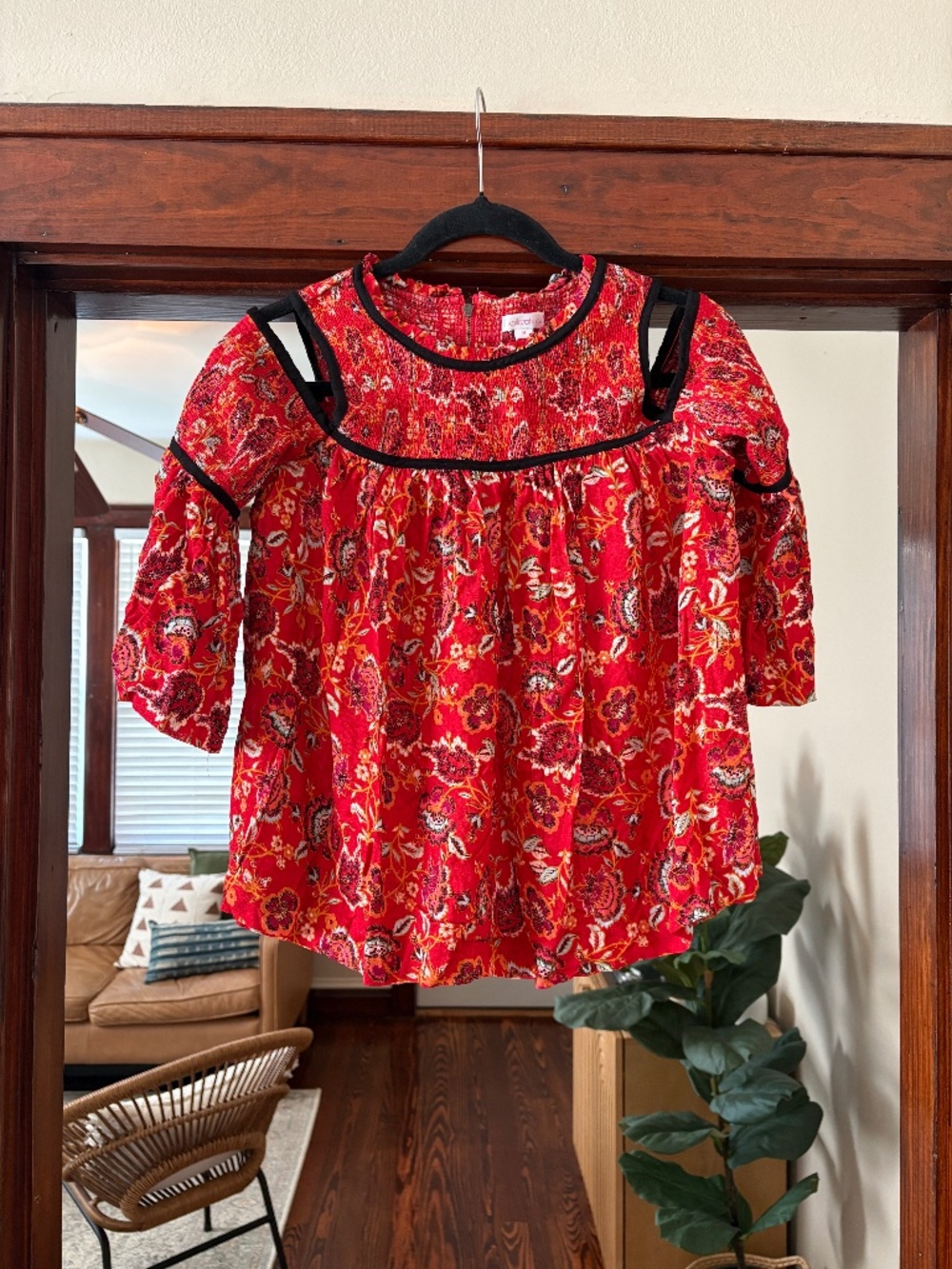 Y2K Xhilaration Red Floral Cold Shoulder Babydoll Top | Size M